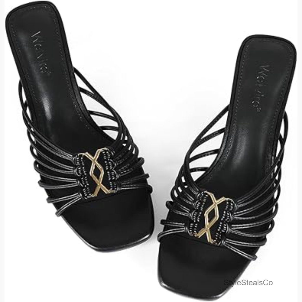 Women's Kitten Heel Mule Sandals Open Toe Strappy Slip On Dressy Low Heel